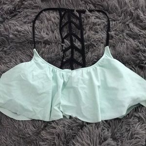 Mint green VS pink flounce bikini top